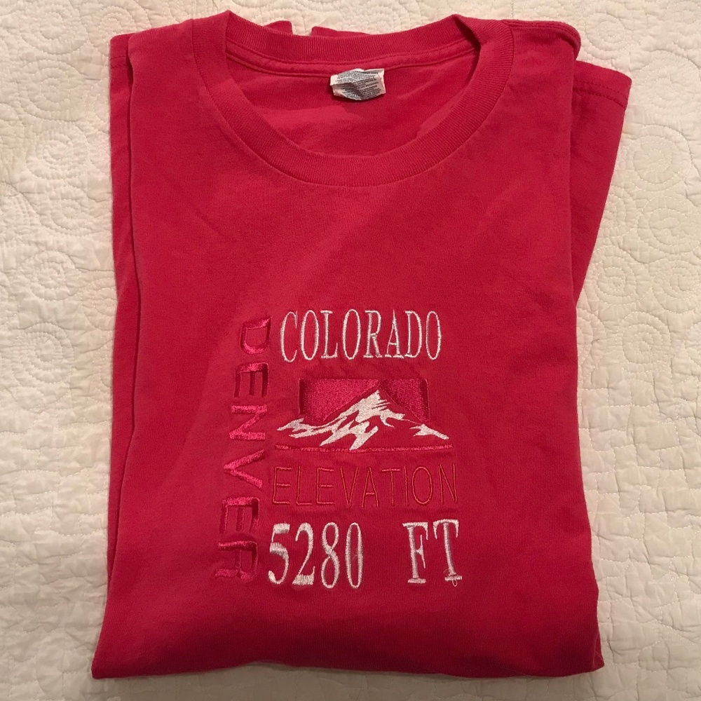 Hot pink unisex embroidered Denver, Colorado short-sleeve t-shirt (2X)